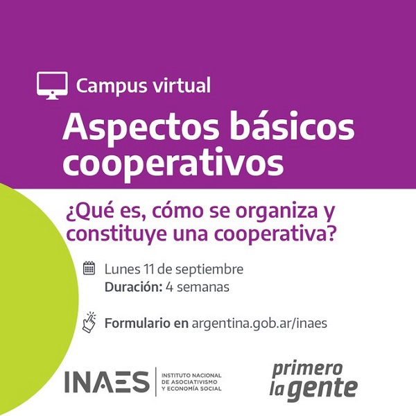 Inaes Virtual Llega una capacitación del INAES para cooperativas - Economía Solidaria